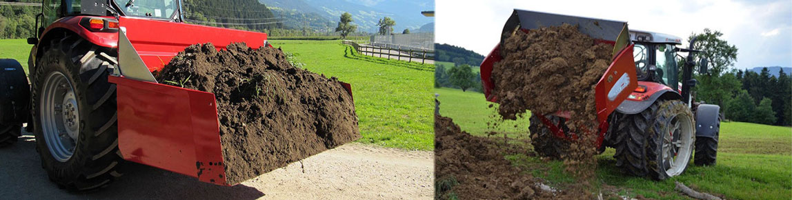 Tractor-mounted boxes and loader buckets