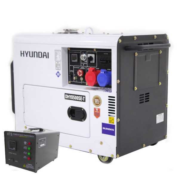 Generatore di corrente 5,5 kW FullPower diesel Hyundai  DHY8500SET silenziato + quadro ATS Monofase Hyundai