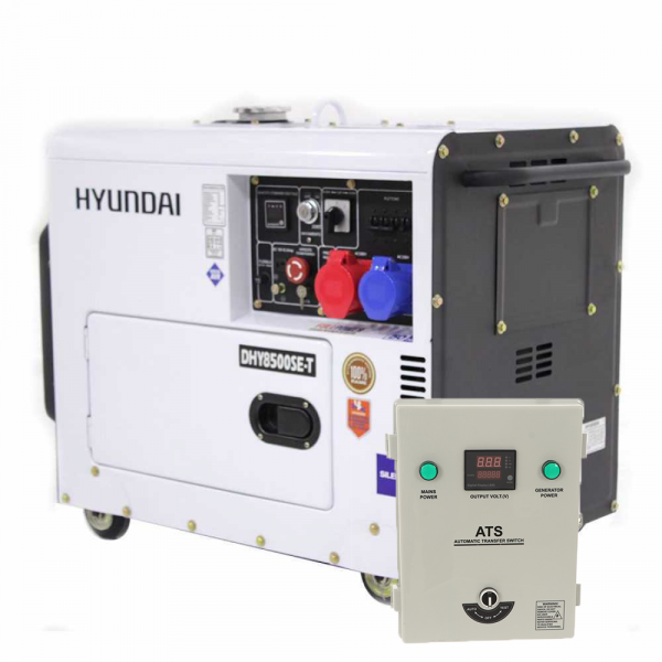 Hyundai DHY8500SET - Generatore di corrente 5,5 kW FullPower diesel silenziato + quadro ATS Monofase