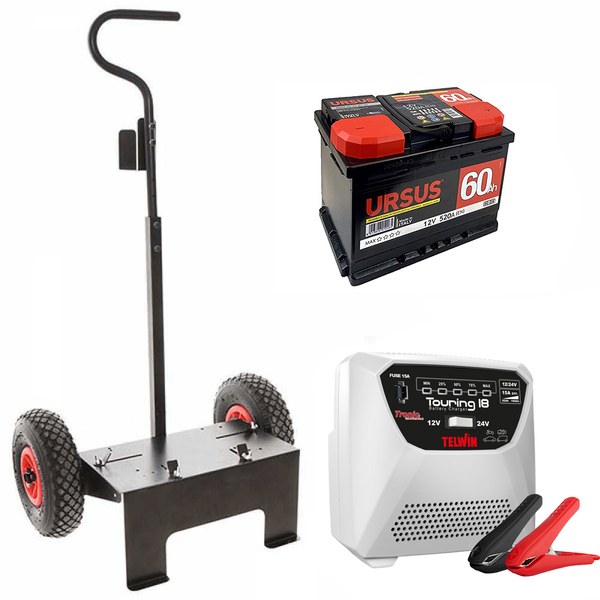 Set completo: carrello Volpi + batteria 60 ah + caricabatteria Telwin Touring 18