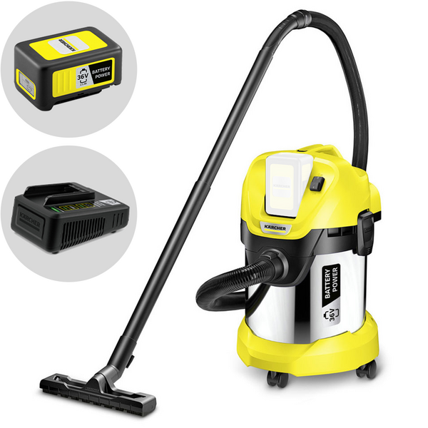 Karcher WD 3 Premium Battery 36 V - Aspirapolvere multiuso a batteria 36V 2.5Ah - Solidi liquidi e soffiatore