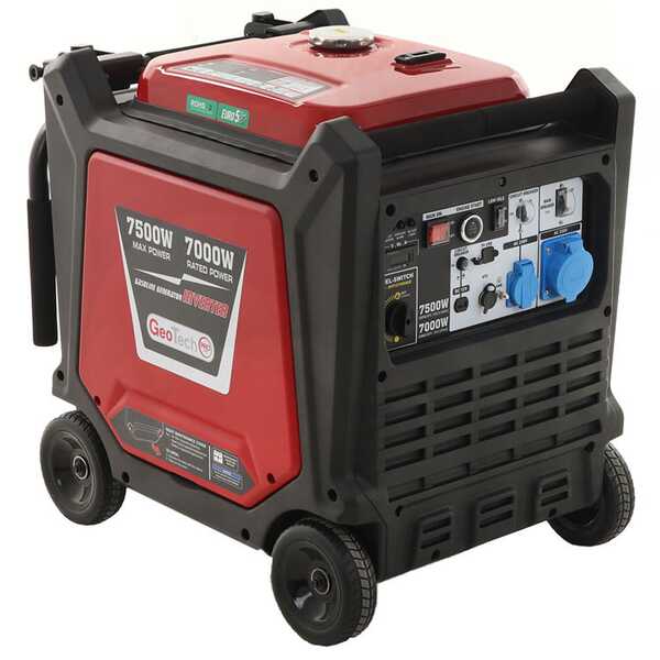 GeoTech-Pro PTGA 9000 - Generatore di corrente carrellato a benzina silenziato ad inverter 7.5 kW - Continua 7 kW Monofase