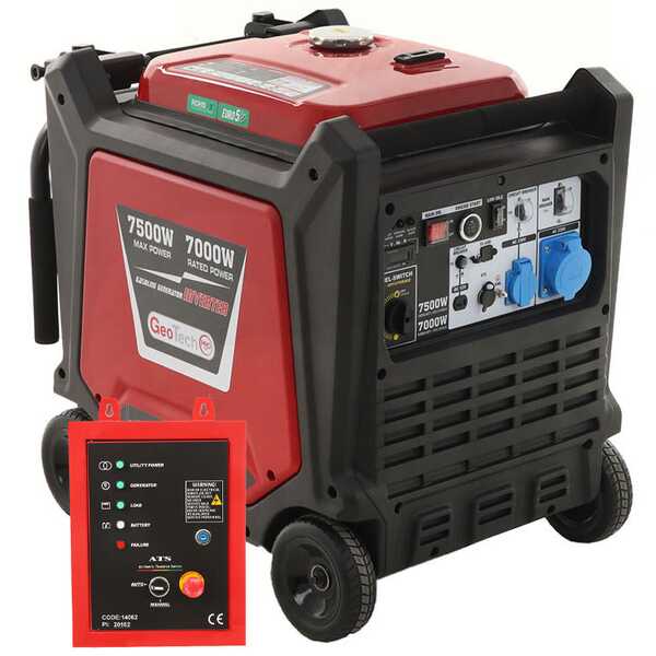 GeoTech-Pro PTGA 9000 - Generatore di corrente carrellato a benzina silenziato ad inverter 7.5 kW - Continua 7 kW Monofase+ ATS