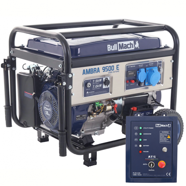Generatore di corrente 7,0 Kw monofase BullMach AMBRA 9500 E - Quadro ATS incluso