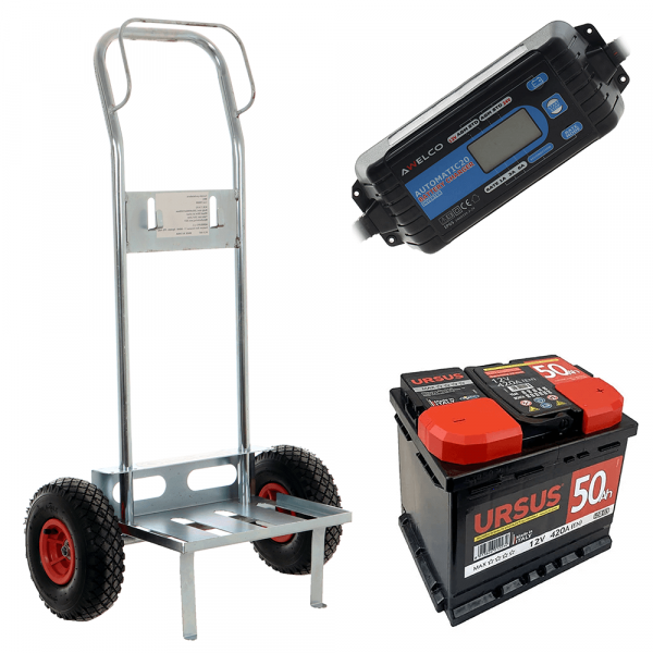 Set completo: carrello porta batteria Geotech + Batteria 50 ah + caric GeoTech