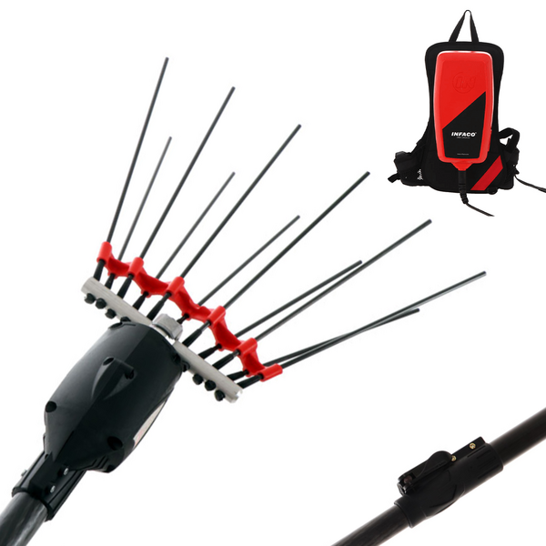Infaco V5000P3ET - Abbacchiatore elettrico a batteria - Asta telescopica da 220 a 280 cm - Batteria a zaino inclusa Infaco