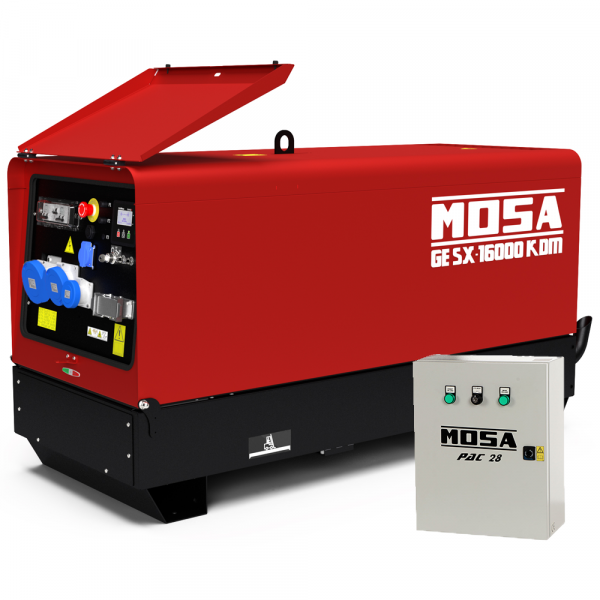 Generatore di corrente silenziato 13 kW monofase diesel MOSA GE SX 16000 KDM - Kohler-Lombardini KDW1003 - Quadro ATS incluso