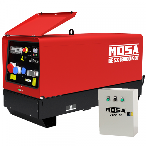Generatore di corrente silenziato 13,2 kW trifase diesel MOSA GE SX 18000 KDT - Kohler-Lombardini KDW1003 - Quadro ATS incluso