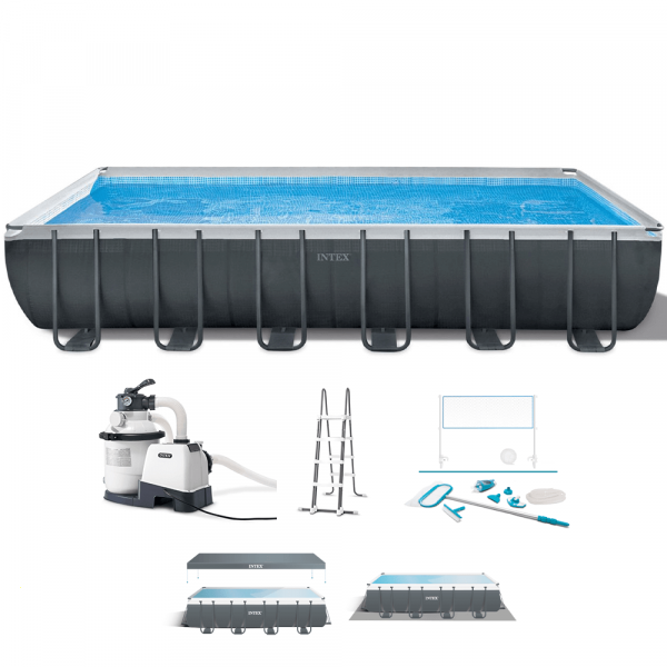 Piscina Rettangolare Intex Ultra XTR Frame 26368NP + Kit Pulizia e Volleyball