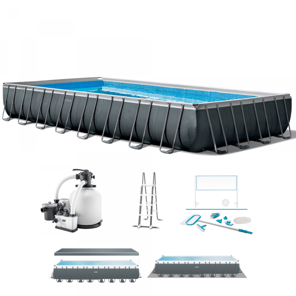 Piscina Rettangolare Intex Ultra XTR Frame 26378NP + Kit Pulizia e Volleyball