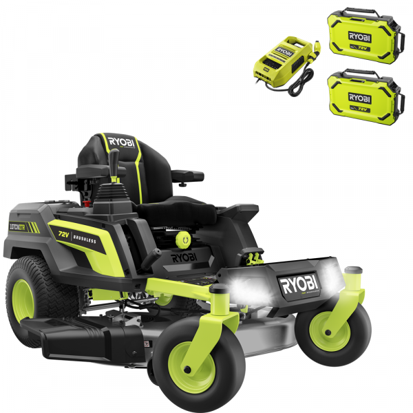 Ryobi ZTRX107 - Trattorino tagliaerba a batteria a raggio zero -  72V/20Ah - taglio da 107cm - 2in1