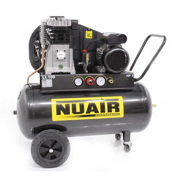 OUTLET - SENZA IMBALLO ORIGINALE - Nuair B 3800B/3M/100 TECH - Compressore aria elettrico monofase a cinghia - Motore 3 HP - 100 lt