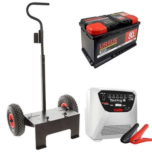 Set completo: carrello Volpi + batteria 80 Ah + caricabatteria Telwin Touring 18
