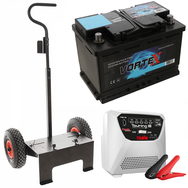 Set completo: carrello Volpi + batteria 100 ah + caricabatteria Telwin Touring 18