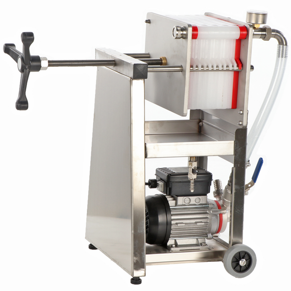 Enotecnica Pillan F10 - Filtro a cartoni per vino carrellato - Telaio INOX e pompa NOVAX Enotecnica Pillan