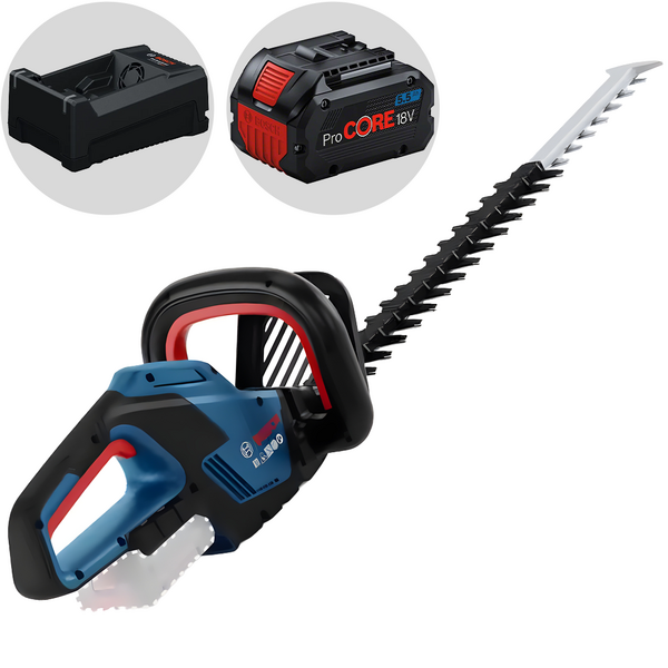Bosch Professional GHE 18V-50 - Tagliasiepi a batteria 18V/5.5Ah - Nuovo caricatore GAL 12V/18V-80 PRO