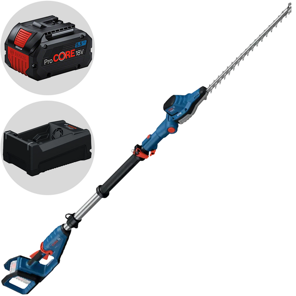 Bosch Professional GHE 18V-50T - Tagliasiepi a batteria su asta - 18V 5.5Ah - Nuovo caricatore GAL 12V/18V-80 PRO