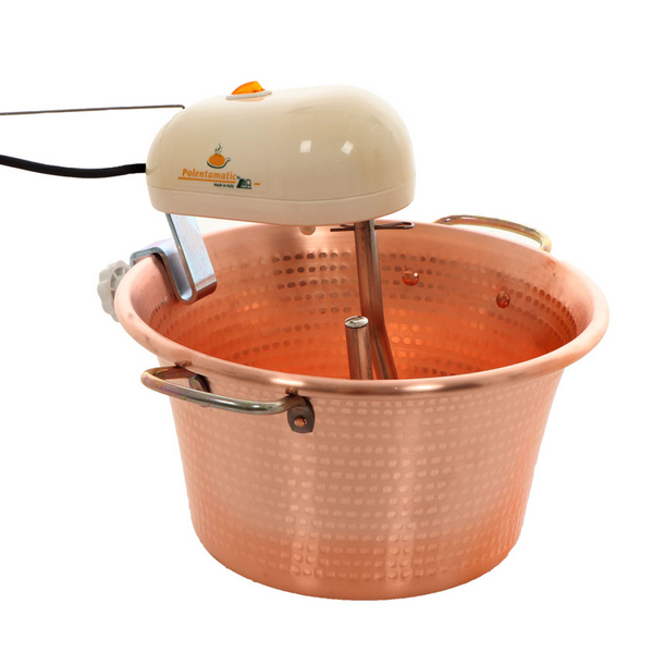 OUTLET - UTILIZZATO PER PROVA - LAR Polentamatic - Paiolo in rame elettrico martellato per polenta a base piana 6.5L - max 8W