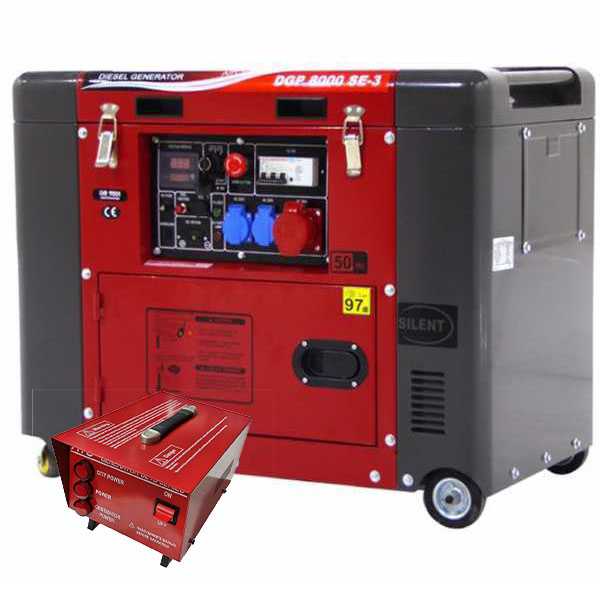GeoTech Pro DGP8000SE-3 - Generatore di corrente 5,5  kW trifase diesel - Silenziato + quadro ATS