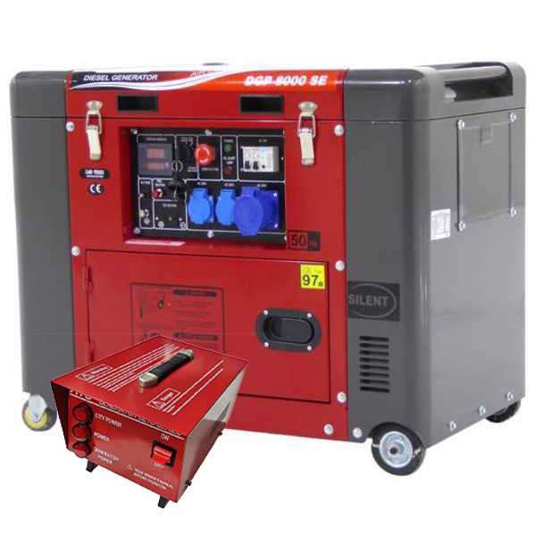 GeoTech Pro DGP8000SE - Generatore di corrente 5,5 kW monofase diesel silenziato + quadro ATS
