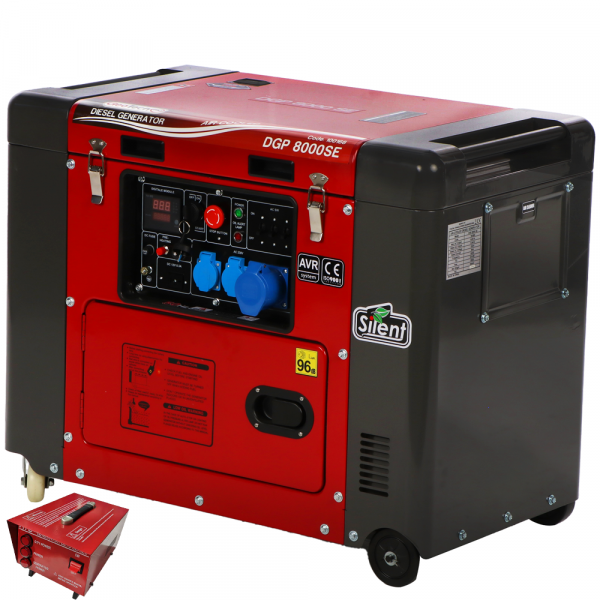 GeoTech Pro DGP8000SE - Generatore di corrente diesel silenziato carrellato con AVR 6 kW - Continua 5.5 kW Monofase + ATS