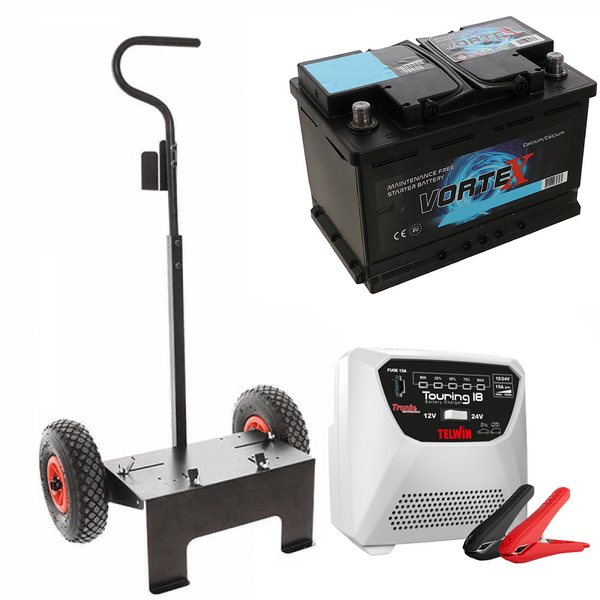 Set completo: carrello Volpi + batteria 70 Ah + caricabatteria Telwin Touring 18 T.O.
