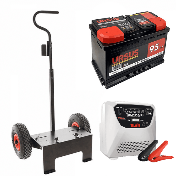 Set completo: carrello Volpi + batteria 95 Ah + caricabatteria Telwin Touring 18