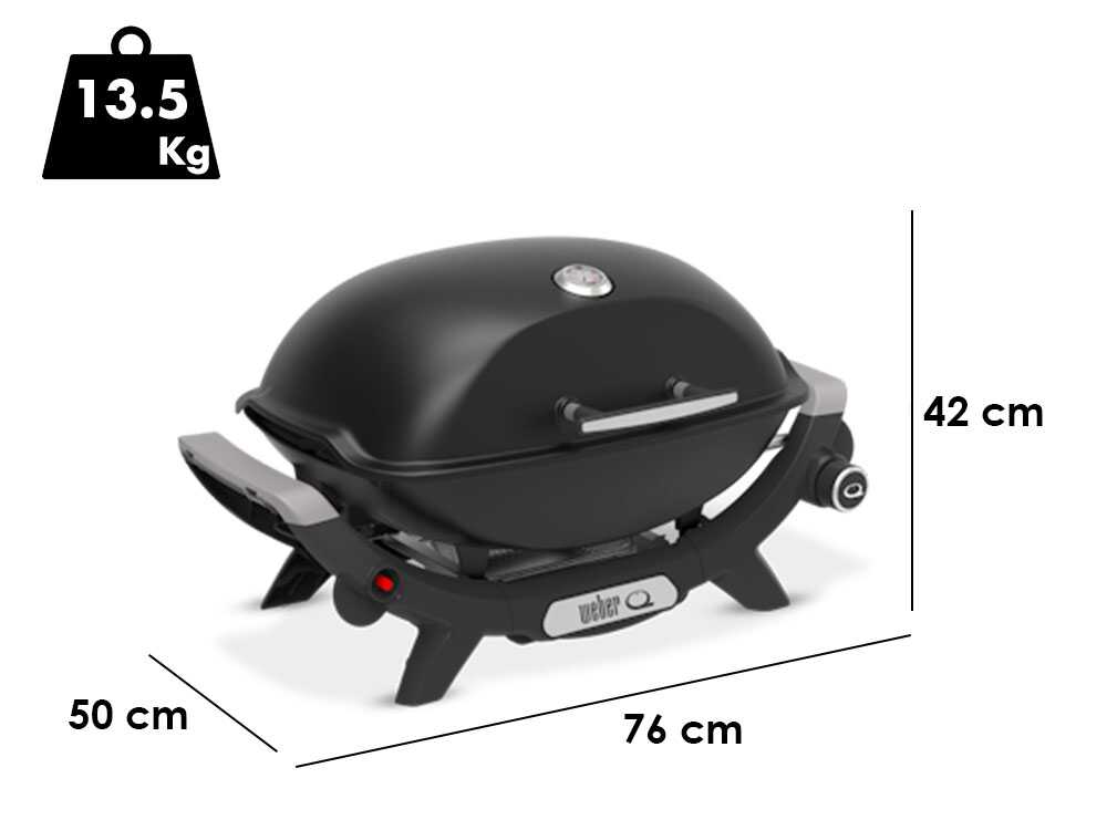Weber Q1200 Barbecue a Gas con Supporto, Superficie di Cottura 43 x 32 cm, BBQ Portatile, 1 Bruciatore, Griglia in Ghisa Smaltata in 2 Pezzi, Termometro sul Coperchio, Nero (51010353