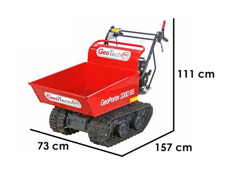 GeoTech Pro GeoPorter 330D BS - Motocarriola cingolata cassone dumper con 4 rulli - 300Kg
