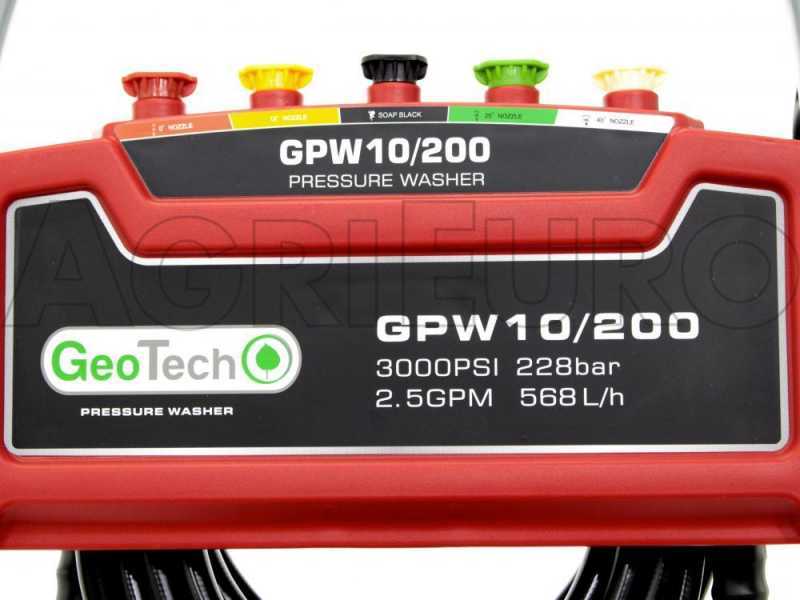GeoTech GPW 10/200 - Idropulitrice a scoppio - 208 bar - 568 L/h - motore a benzina 196cc 6.5 HP