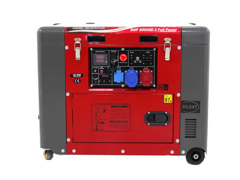 GeoTech Pro DGP8500SE-3 - Generatore di corrente diesel silenziato carrellato con AVR 6.0 kW - Continua 5.5 kw Full-Power + ATS Trifase