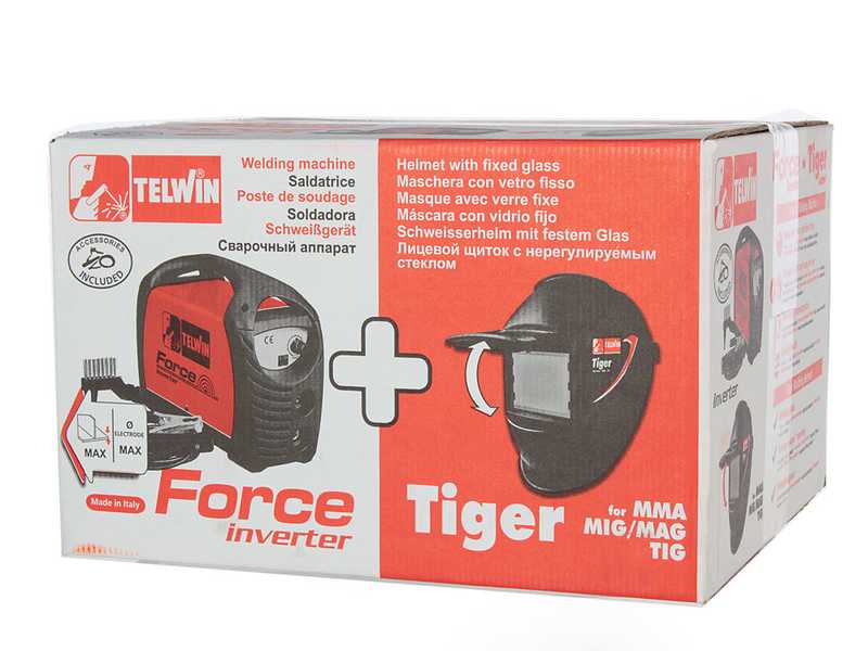 Telwin Force 125 - Saldatrice Inverter (MMA) + Maschera, corrente continua (DC)
