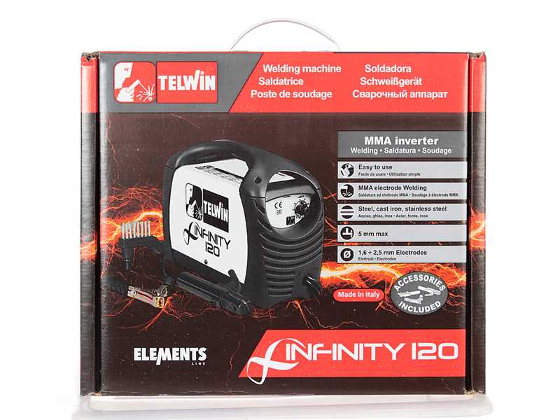 Telwin Infinity 120 - Saldatrice Inverter (MMA) + Kit, corrente continua (DC)