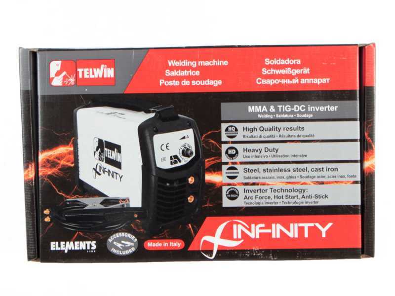 Saldatrice inverter a elettrodo e TIG a corrente continua Telwin Infinity 220 - 200 A - Kit