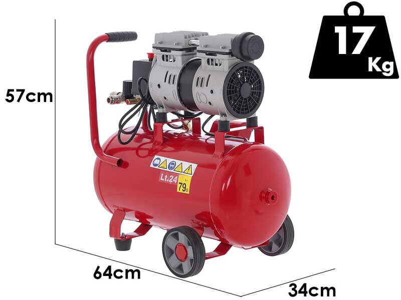 GeoTech S-AC 24.8.10 - Compressore aria elettrico silenziato 24 lt oilless - Motore 1 hp