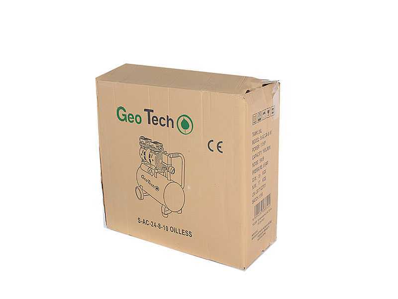 GeoTech S-AC 24.8.10 - Compressore aria elettrico silenziato 24 lt oilless - Motore 1 hp