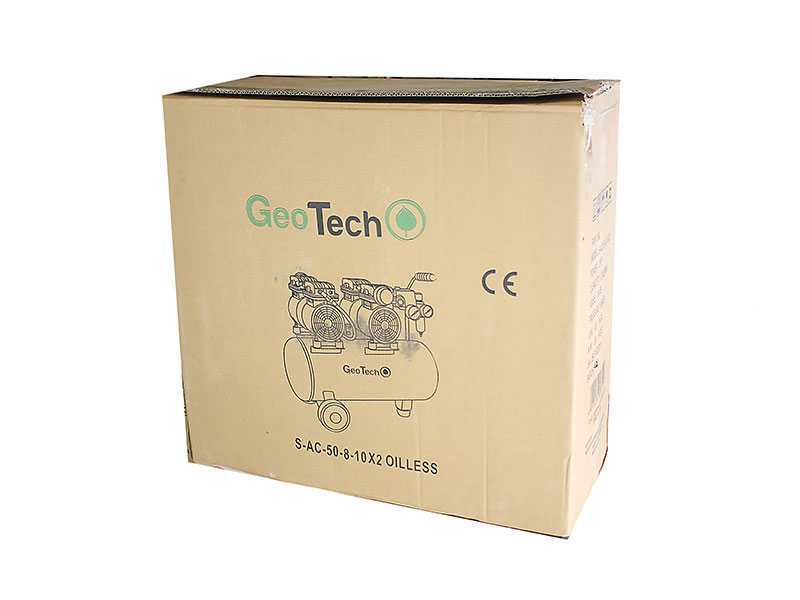 GeoTech S-AC50-8-10x2 - Compressore aria elettrico silenziato a doppia testata 50lt oilless - 2 HP