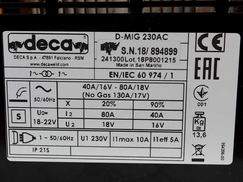 Deca D-MIG 230 AC - Saldatrice Inverter (MAG), corrente alternata (AC) - GAS/NO GAS
