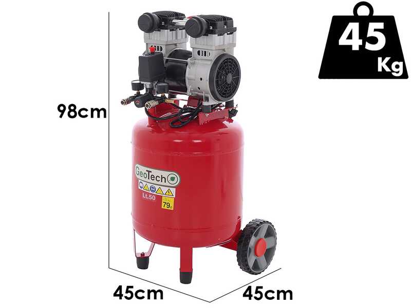 GeoTech S-AC50V-10-15C - Compressore aria elettrico oilless - Motore 1.5 HP - 50 lt Verticale Silenziato