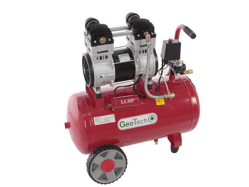 GeoTech S-AC 50-10-15C - Compressore aria elettrico silenziato 50 lt oilless - motore 1.5 HP