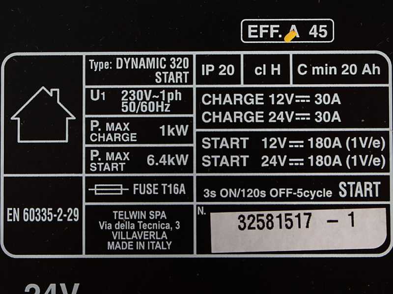 Telwin Dynamic 320 Start - Caricabatterie auto e avviatore - batterie WET/START-STOP 12/24V