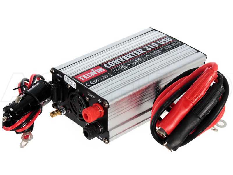 Telwin Converter 310 - Convertitore inverter USB di corrente da 12V DC a 230V AC - 2 porte USB - 300w