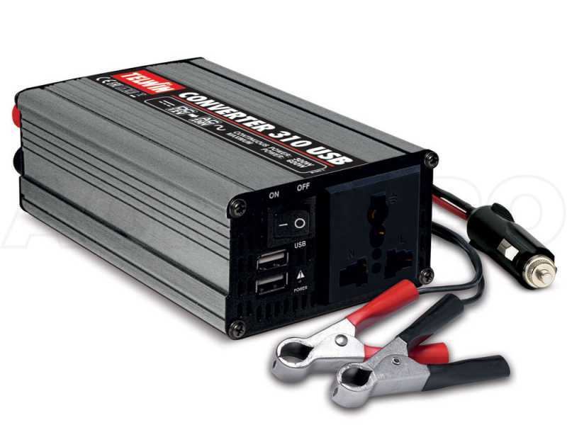 Telwin Converter 310 - Convertitore inverter USB di corrente da 12V DC a 230V AC - 2 porte USB - 300w