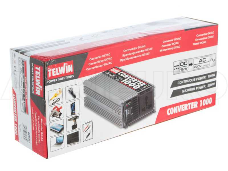 Telwin Converter 1000 - Convertitore di corrente inverter da 12V DC a 230V AC - potenza 1000 W