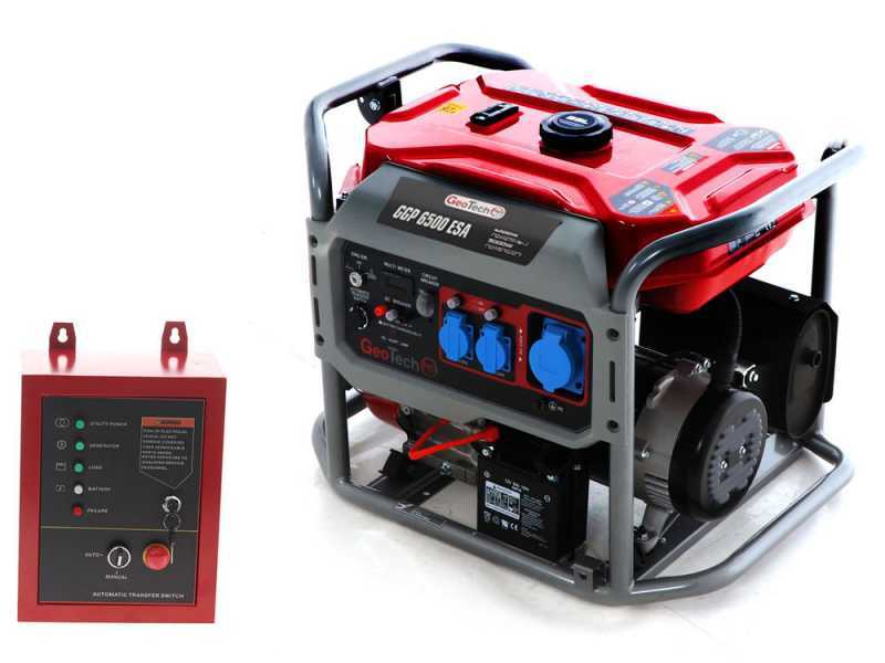 GeoTech-Pro GGP 6500 ESA - Generatore di corrente carrellato con AVR avv. elettrico 5.4 kW - Continua 5 kW Monofase + ATS