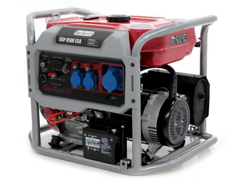 GeoTech-Pro GGP 9500 ESA - Generatore di corrente carrellato con AVR avv. elettrico 7.9 kW - Continua 7.5 kW Monofase