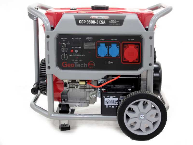 GeoTech-Pro GGP 9500-3 ESA - Generatore di corrente carrellato con AVR avv. elettrico 7.8 kW - Continua 7.5 kW
