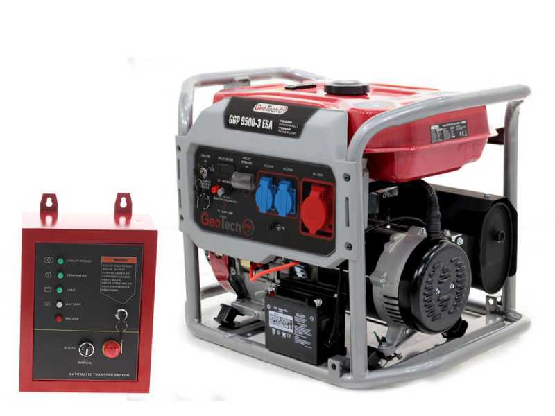 GeoTech-Pro GGP 9500-3 ESA - Generatore di corrente carrellato con AVR avv. elettrico 7.8 kW - Continua 7.5 kW + ATS
