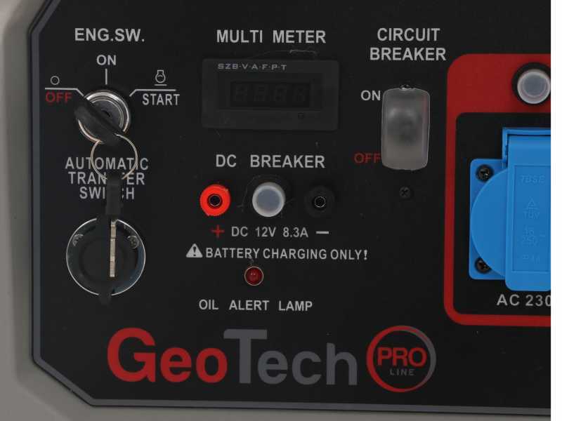 GeoTech Pro GGP 9500-3 ESA - Generatore di corrente carrellato con AVR avv. elettrico 7.8 kW - Continua 7.5 kW Full-Power + ATS