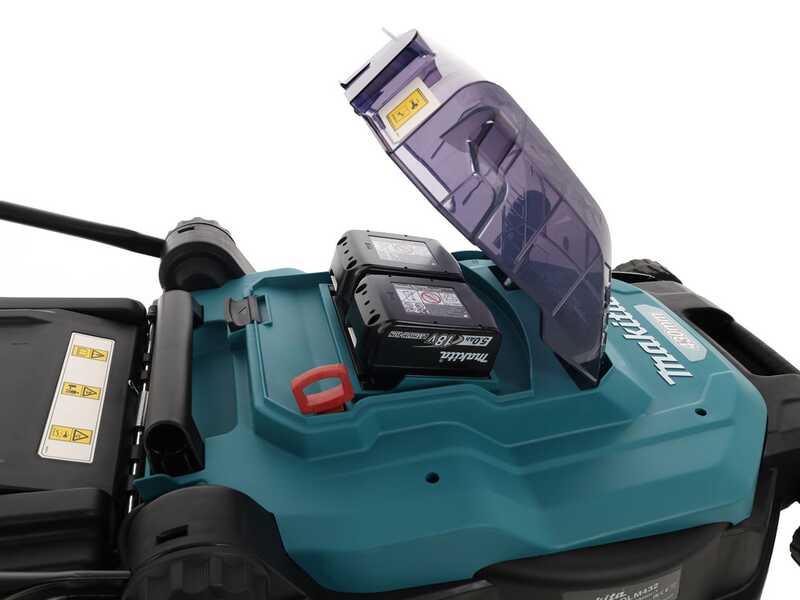Makita DLM432PT2 - Rasaerba elettrico a batteria 2 X 5 Ah al litio - cesto di raccolta, cm 43